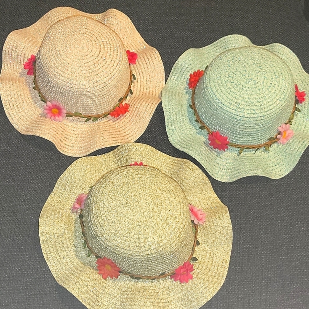 3/$25 Kids Sun Hats with Braided Flower Crowns BNNW